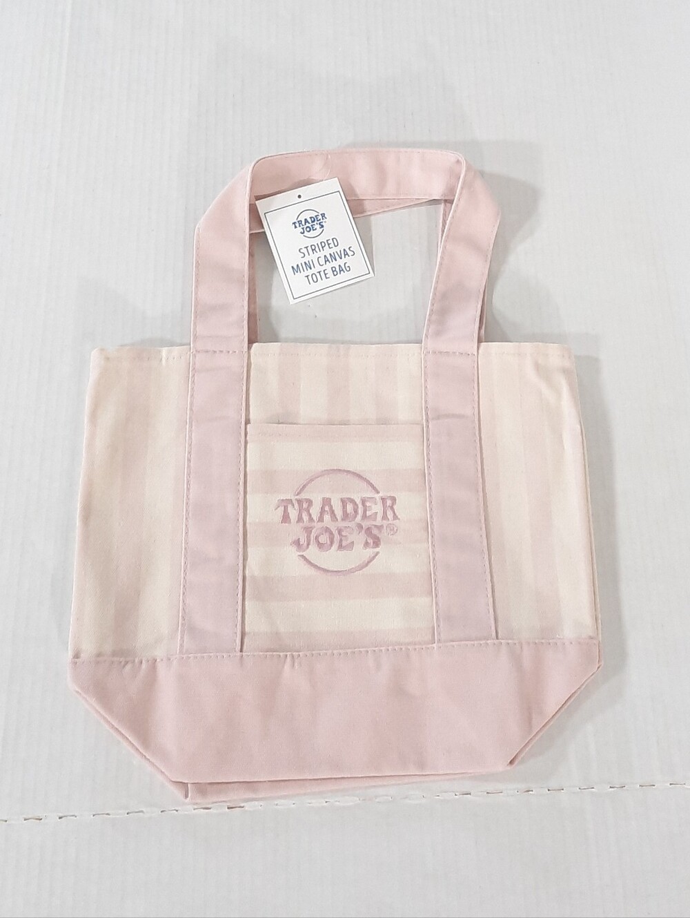 Trader Joe's Striped Mini Pastel Canvas Tote Bag in Pink NWT
